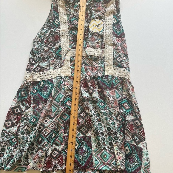 Hayden Womens Mini Dress Multicolor Patchwork V Neck Sleeveless Lace Trim Boho M - Picture 2 of 7